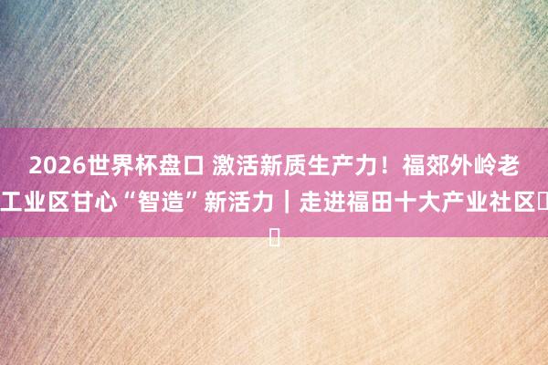 2026世界杯盘口 激活新质生产力！福郊外岭老工业区甘心“智造”新活力｜走进福田十大产业社区⑫