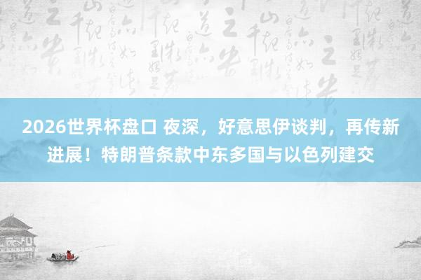 2026世界杯盘口 夜深，好意思伊谈判，再传新进展！特朗普条款中东多国与以色列建交