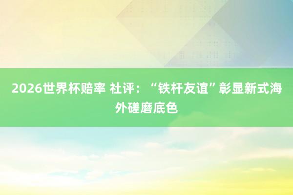 2026世界杯赔率 社评：“铁杆友谊”彰显新式海外磋磨底色