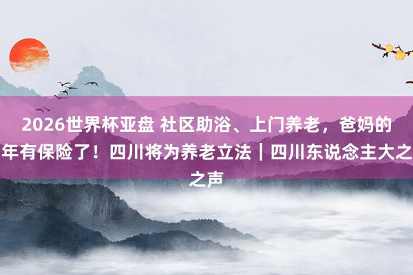 2026世界杯亚盘 社区助浴、上门养老，爸妈的当年有保险了！四川将为养老立法｜四川东说念主大之声