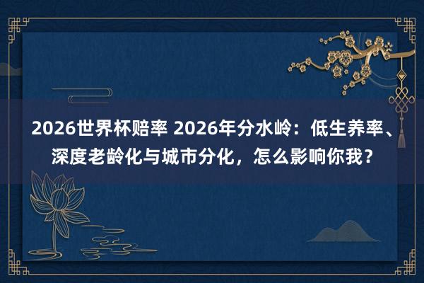 2026世界杯赔率 2026年分水岭：低生养率、深度老龄化与城市分化，怎么影响你我？