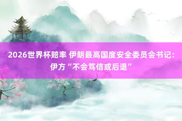 2026世界杯赔率 伊朗最高国度安全委员会书记：伊方“不会笃信或后退”