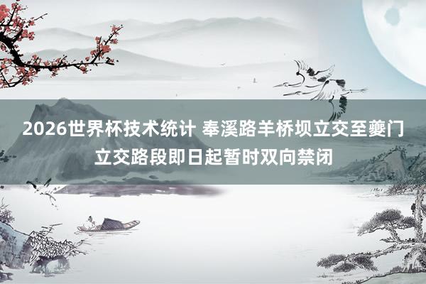 2026世界杯技术统计 奉溪路羊桥坝立交至夔门立交路段即日起暂时双向禁闭