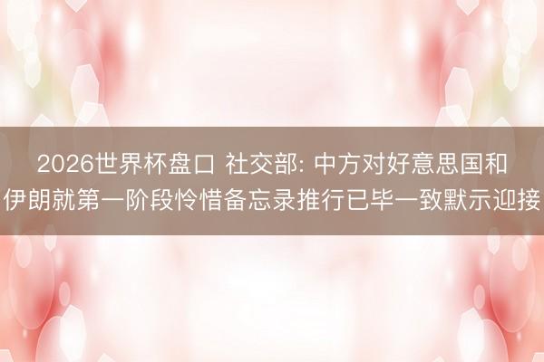 2026世界杯盘口 社交部: 中方对好意思国和伊朗就第一阶段怜惜备忘录推行已毕一致默示迎接