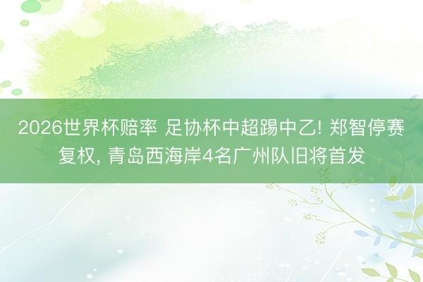 2026世界杯赔率 足协杯中超踢中乙! 郑智停赛复权， 青岛西海岸4名广州队旧将首发