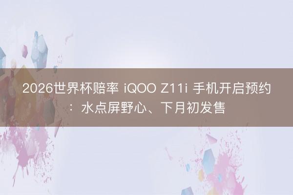 2026世界杯赔率 iQOO Z11i 手机开启预约：水点屏野心、下月初发售